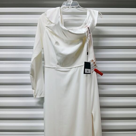 Mac Duggal Ieena Formal Evening Gown Womens 8 White Satin Dress Wedding Party - Picture 6 of 12